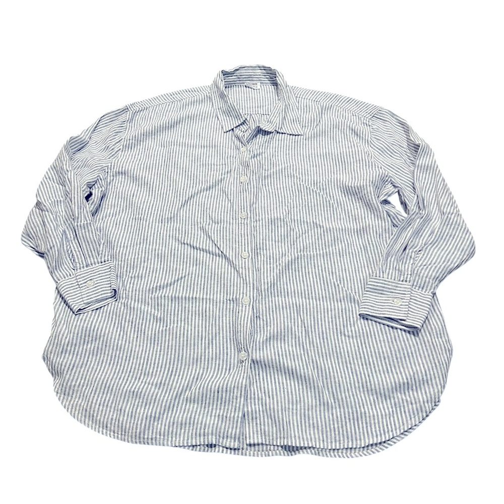 Cotton On Oversized Blue and White Striped Button-Down Shirt